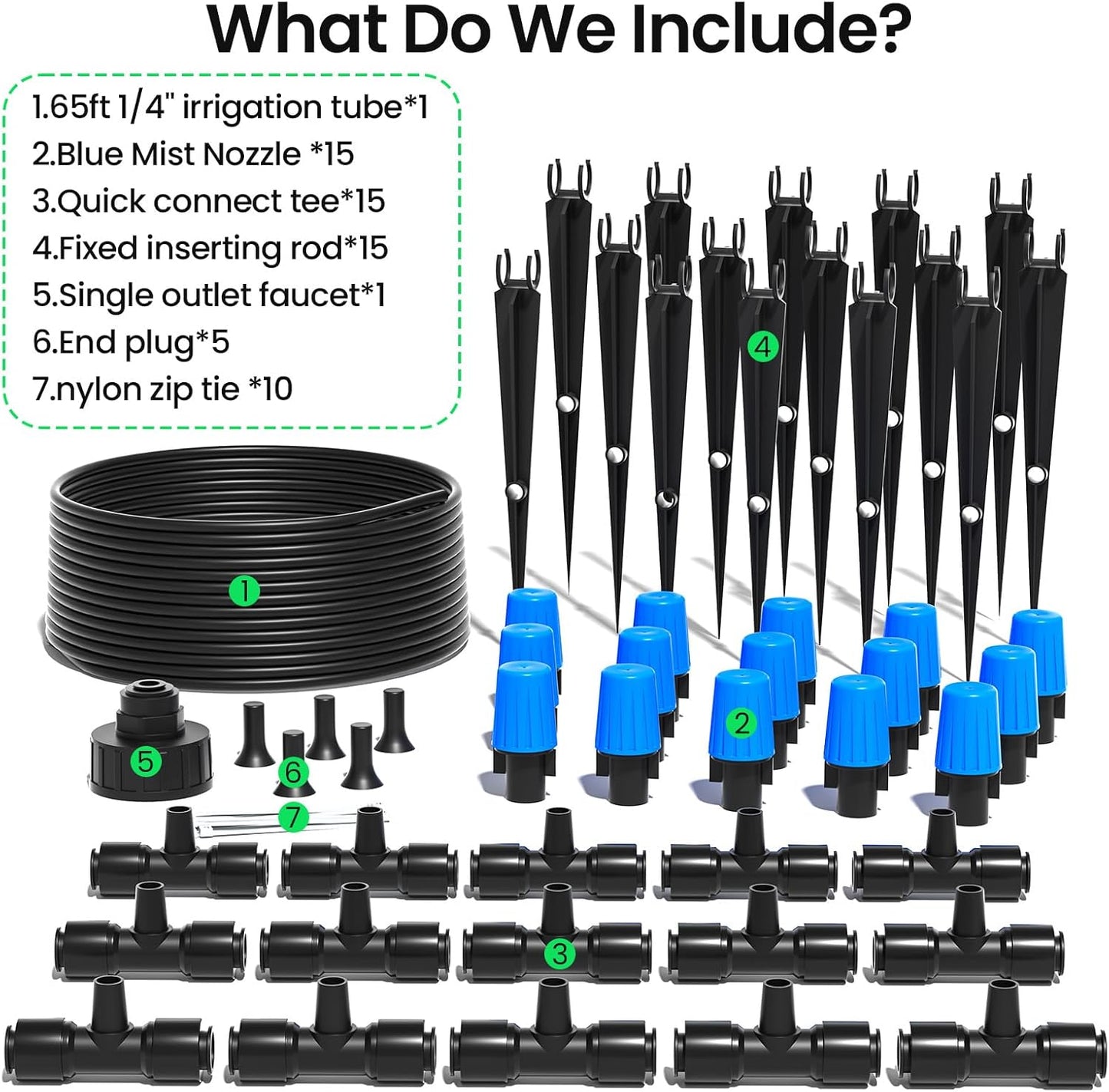MIXC 65FT Greenhouse Watering System- Quick Efficient Connector Hanging Plant Watering System Automatic Mist Irrigation Kit with 1/4" Blank Tubing and Misting Nozzles