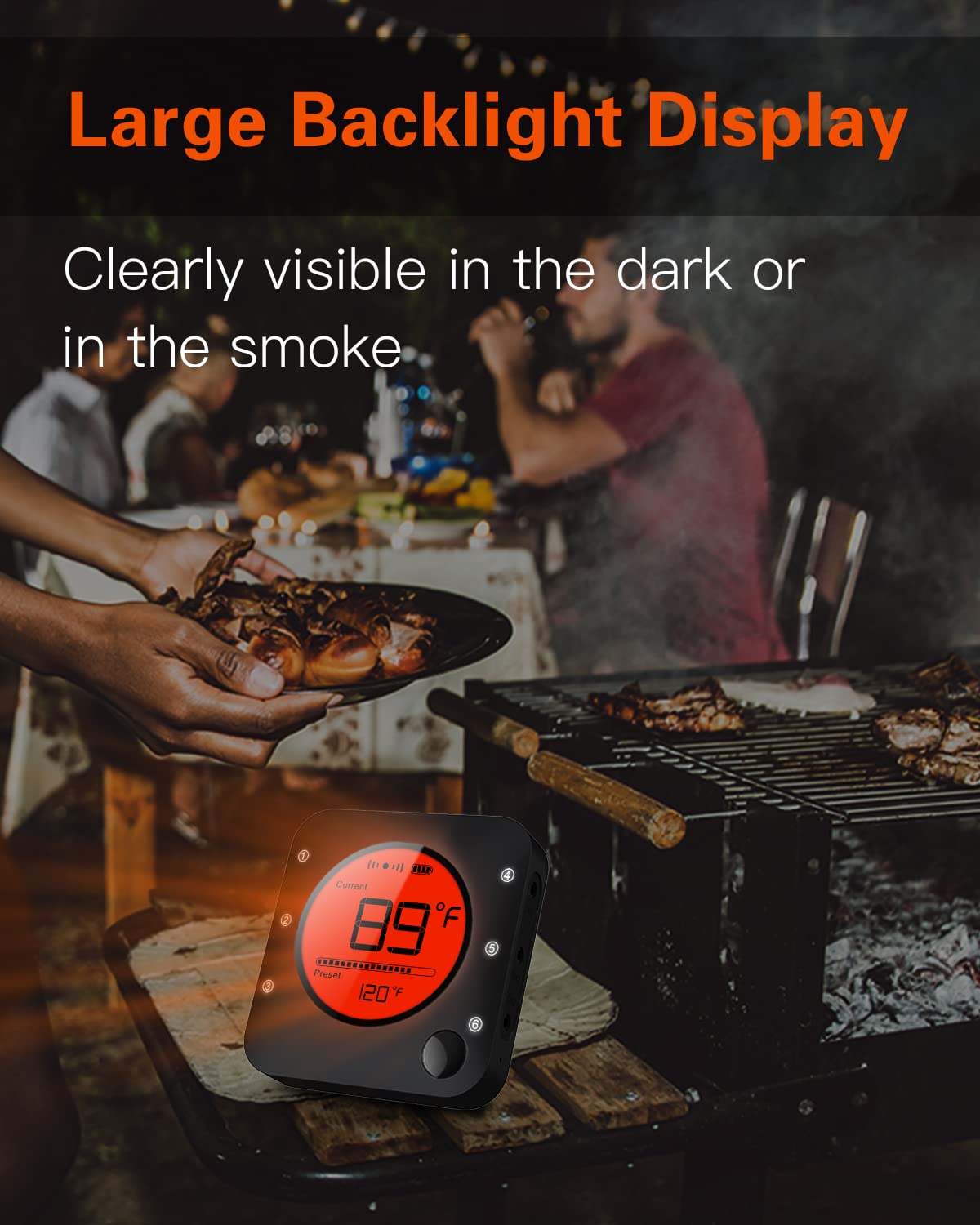 BFOUR Bluetooth Meat Thermometer Wireless Meat Thermometer, Wireless Digital Grill Thermometer with 6 Temperature Probes, Large LCD Display, Bluetooth Thermometer for Grill, Smoker, Oven and BBQ
