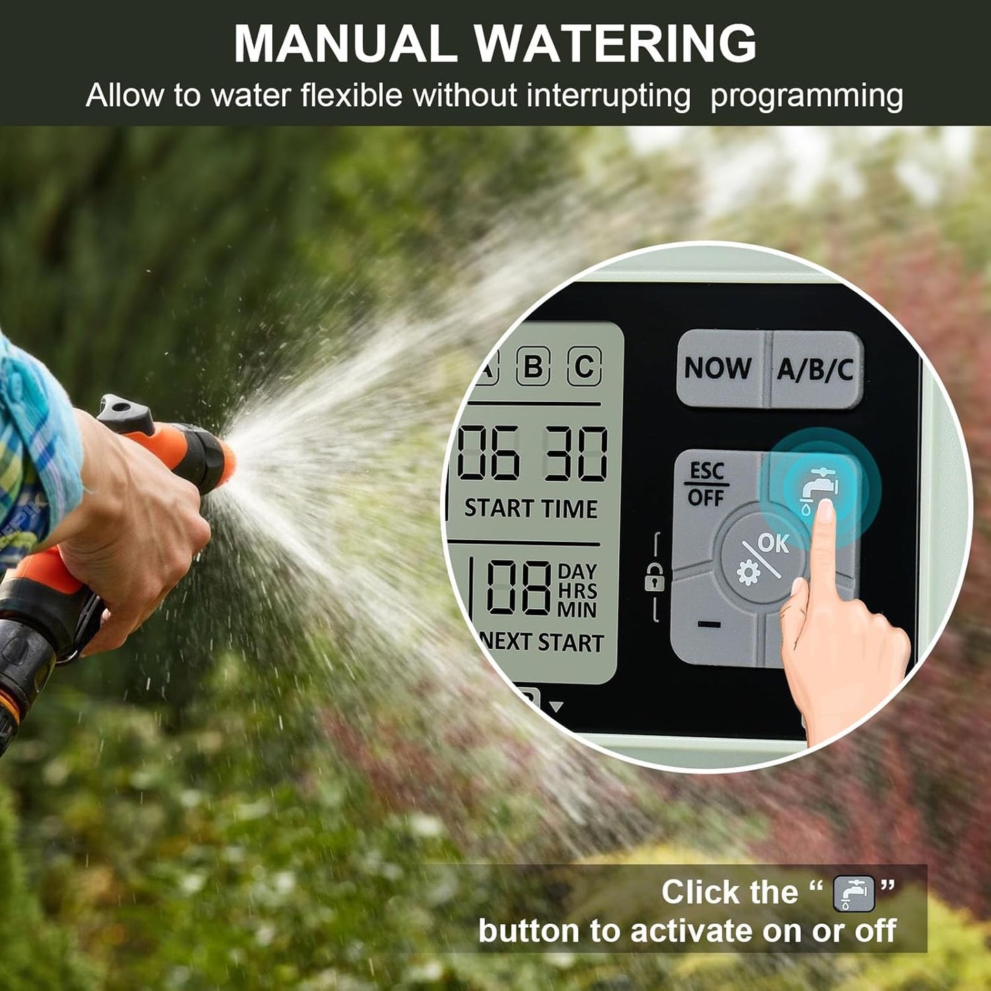 Watering Timer 3 Zone, Sprinkler Timer, Programmable Garden Outdoor Hose Faucet Timer with Rain Delay, Auto & Manual Watering System,Water Hose Irrigation Timers 3 Outlet for Garden
