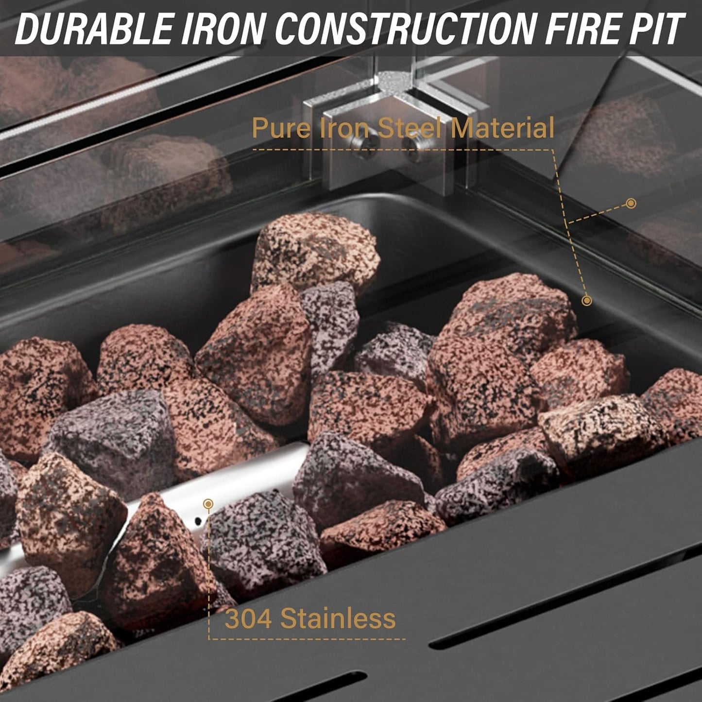 8 Piece Patio Furniture Set with 50000 BTU Propane Fire Pit Table, Outdoor Conversation Set with 2 Swivel Rocker Chairs Wicker Sofa and Ottomans for Casual Gatherings Grey Wicker