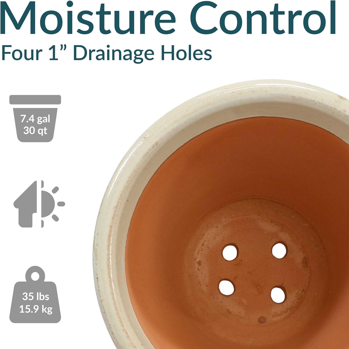 Sunnydaze Studio Large Ceramic Plant Pot - Round Outdoor Glazed Ceramic Planter Pot with Drainage - Gray - 18.5"