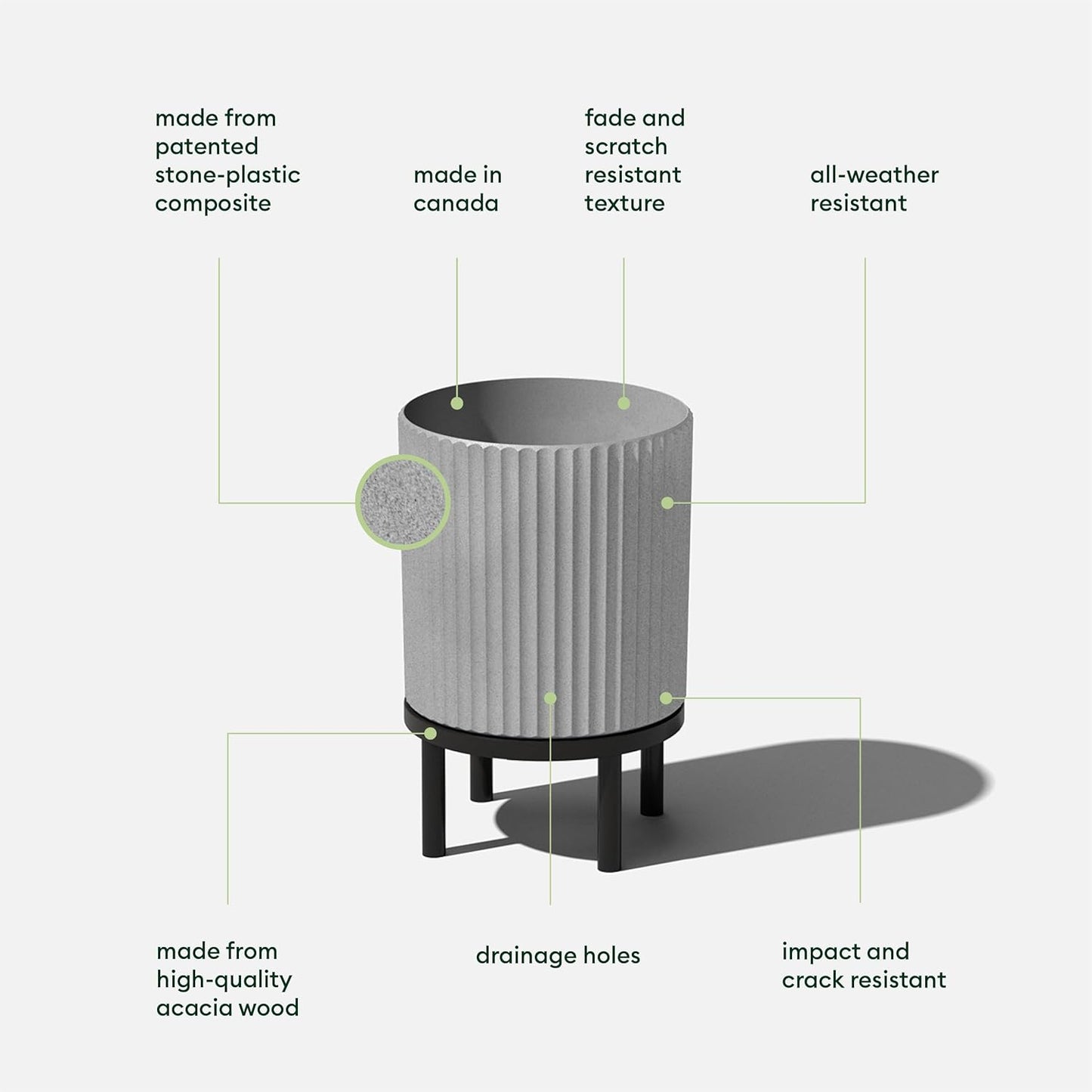 Veradek Demi Series Round Planter w/ Stand for Porch/Patio | Durable Plastic-Concrete & Wooden Stand | Modern Décor for Tall Plants, Flowers