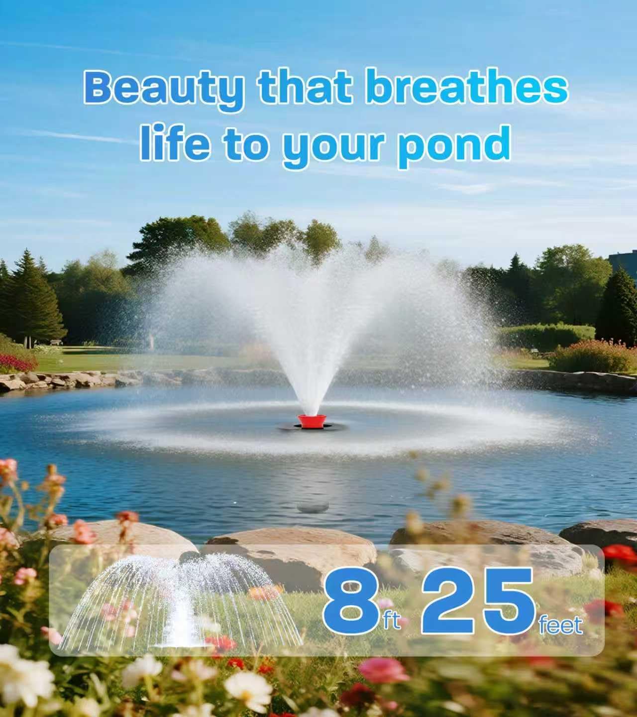 15000 GPH Pond Fountain Aerator, 110V,Floating Pond Fountain Pump with Stainless Steel Body, Pond Aerator Pump for Small & Large Ponds and Lakes (Black)