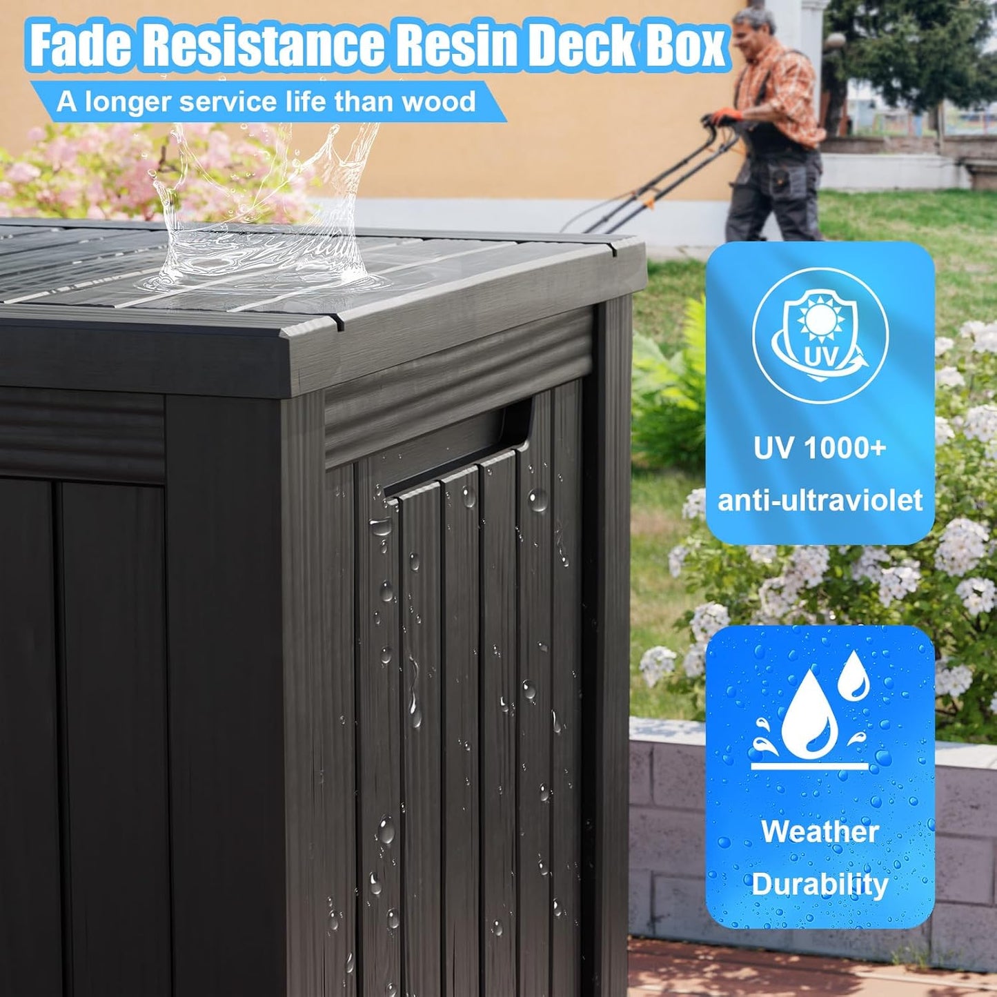 180 Gallon Deck Box,Resin Outdoor Storage Box with Lockable for Patio Furniture, Pool Accessories, Garden Tools Waterproof Outside Storage Box, Black