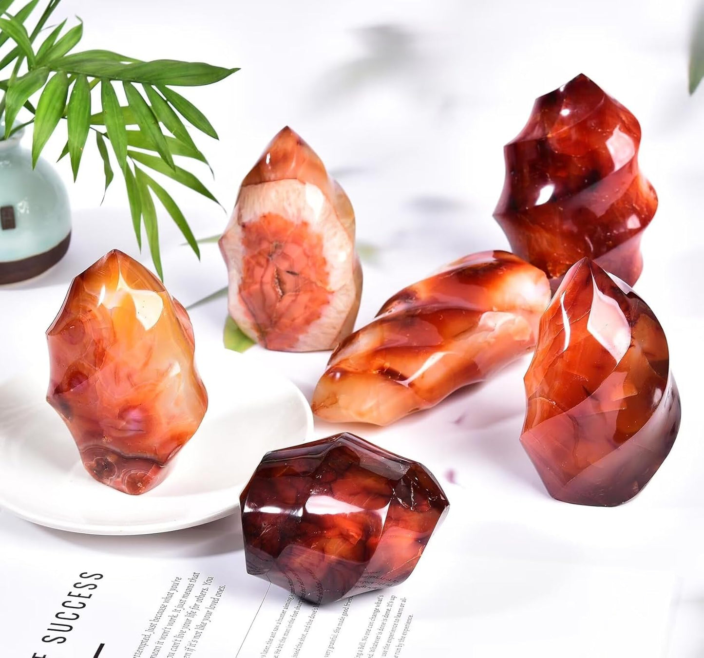 AMOYSTONE Red Agate Flame Shaped Stone Towers Obelisk Natural Healing Crystal Quartz Reiki Energy Decoration Home Office Small 1.0LBS