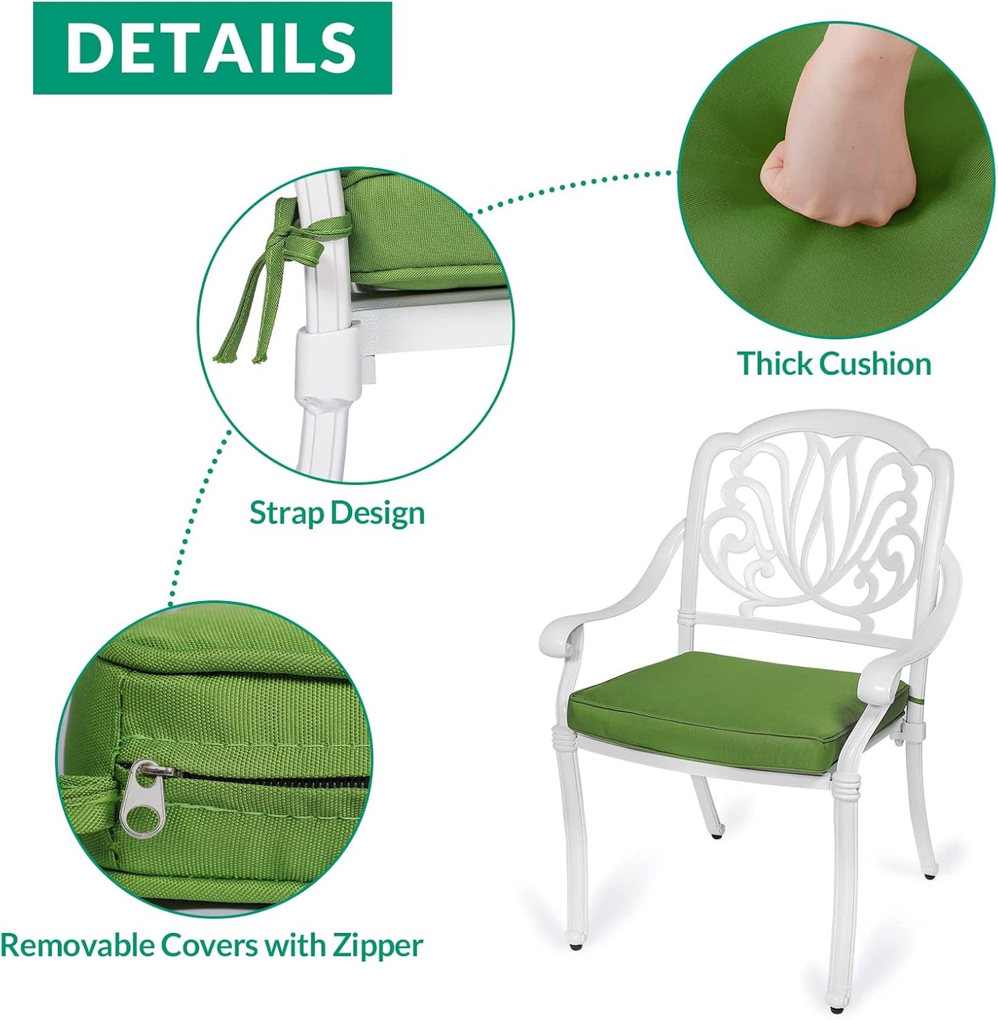 VIVIJASON 3-Piece Patio Bistro Sets, All-Weather Cast Aluminum Bistro Table Set Outdoor Patio Furniture, Include 2 Cushioned Chairs and 31" Round Table, 2" Umbrella Hole, White