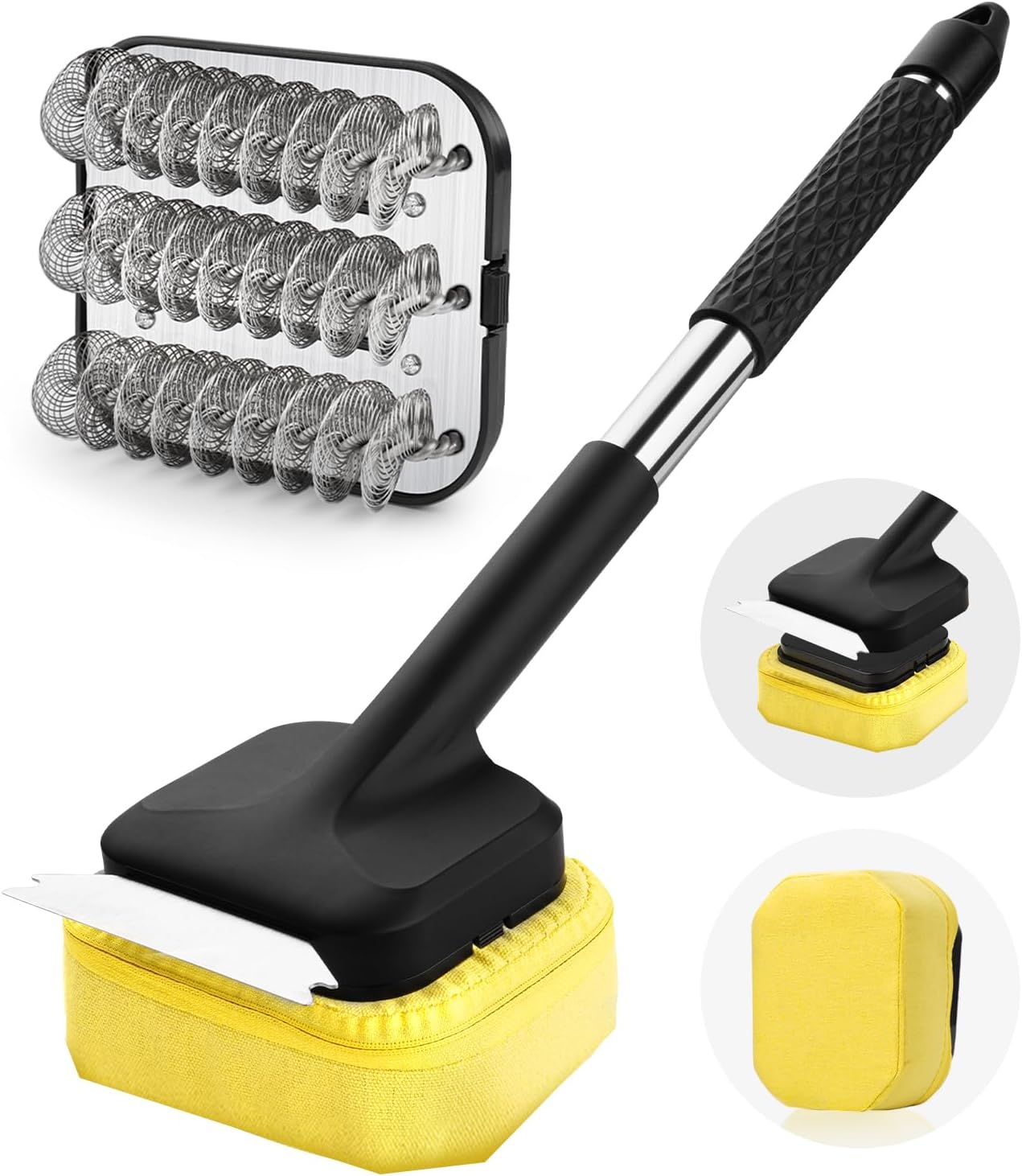 Grill Brush, Full Clean with One Set- Goldusk 19" Safe Replaceable Stainless Steel Grill Brush + Scraper + Bristle Free Steam Grill Brush for Outdoor Grill Accessories BBQ Brush Barbecue Gifts for Men