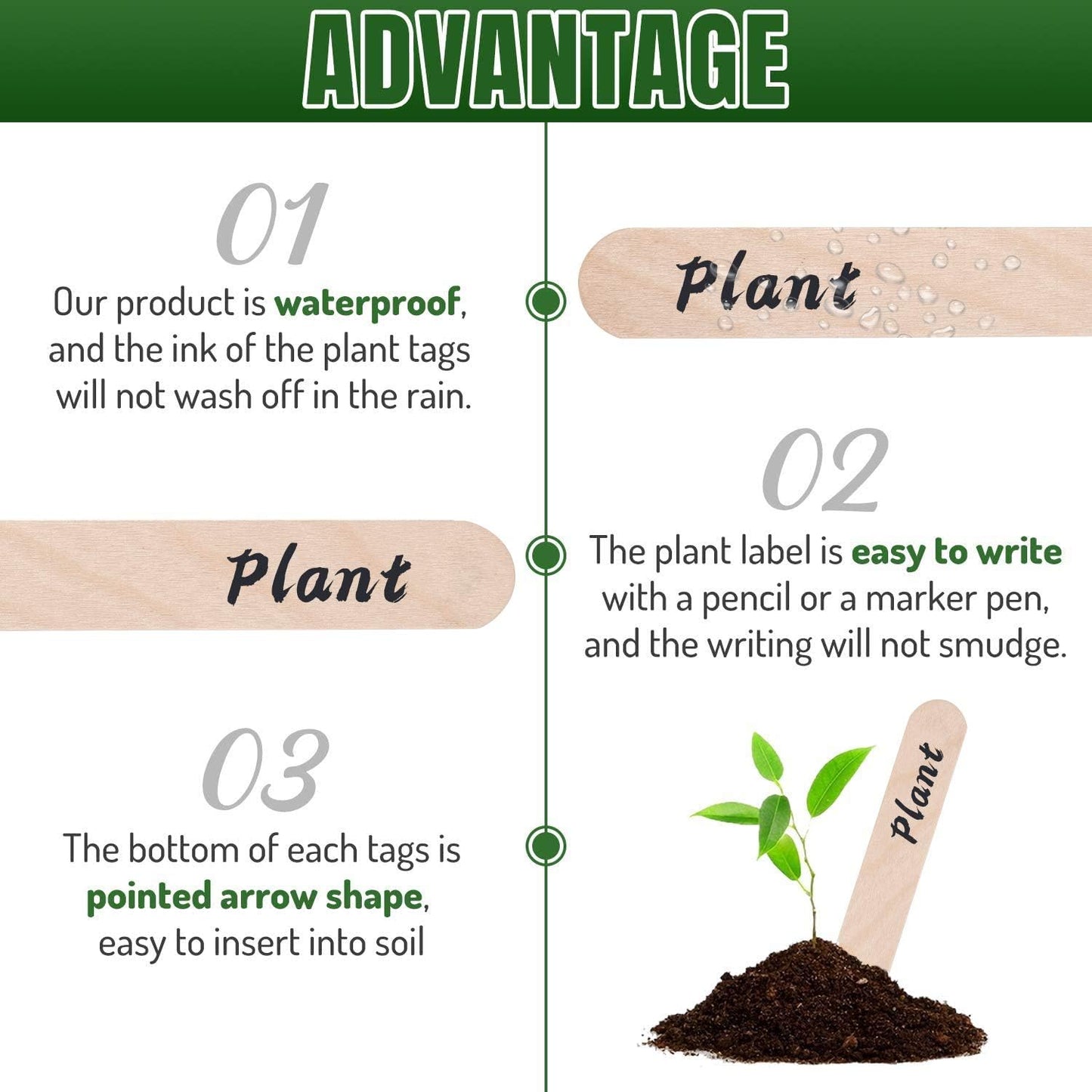 Whaline 200Pcs Wooden Plant Labels Waterproof Round Head Plant Sign Tags Birch Wood Plant Label Eco-Friendly Garden Markers for Seed Potted Herbs Flowers Vegetables with 2 Gel Pen, 15 X 1.7 CM