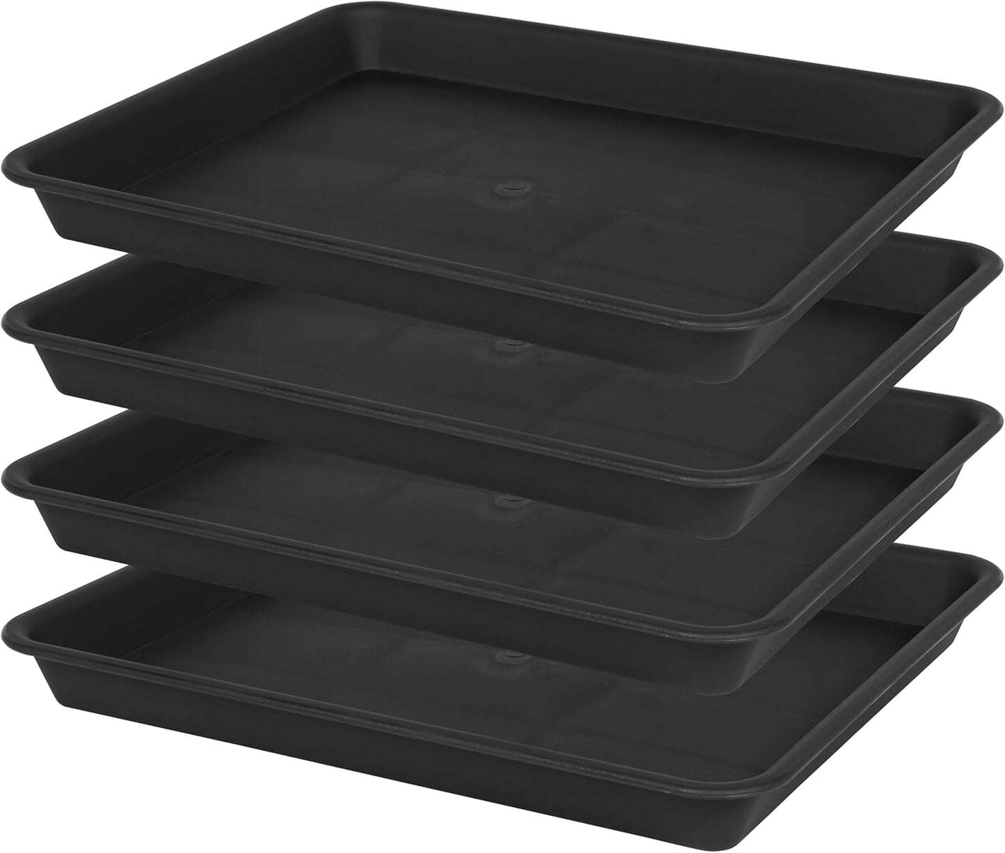 4 Pack Plant Saucer Tray Rectangular, Plant Saucers for Indoors, Heavy Sturdy Plastic Plant Drainage Trays, Plant Drip Trays for Pots, Seed Starter Growing Tray (11 x 9 inch, Black)