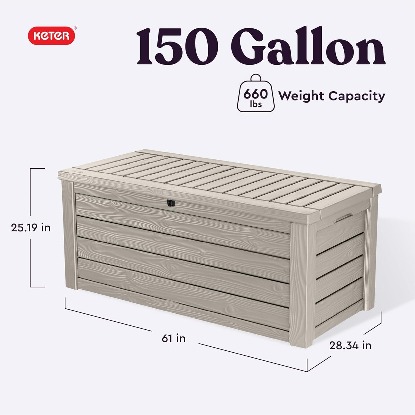 Keter Westwood 150 Gallon Resin Large Outdoor Storage Box for Patio Furniture, Outdoor Cushions, Garden Tools and Pool Floats, Beige