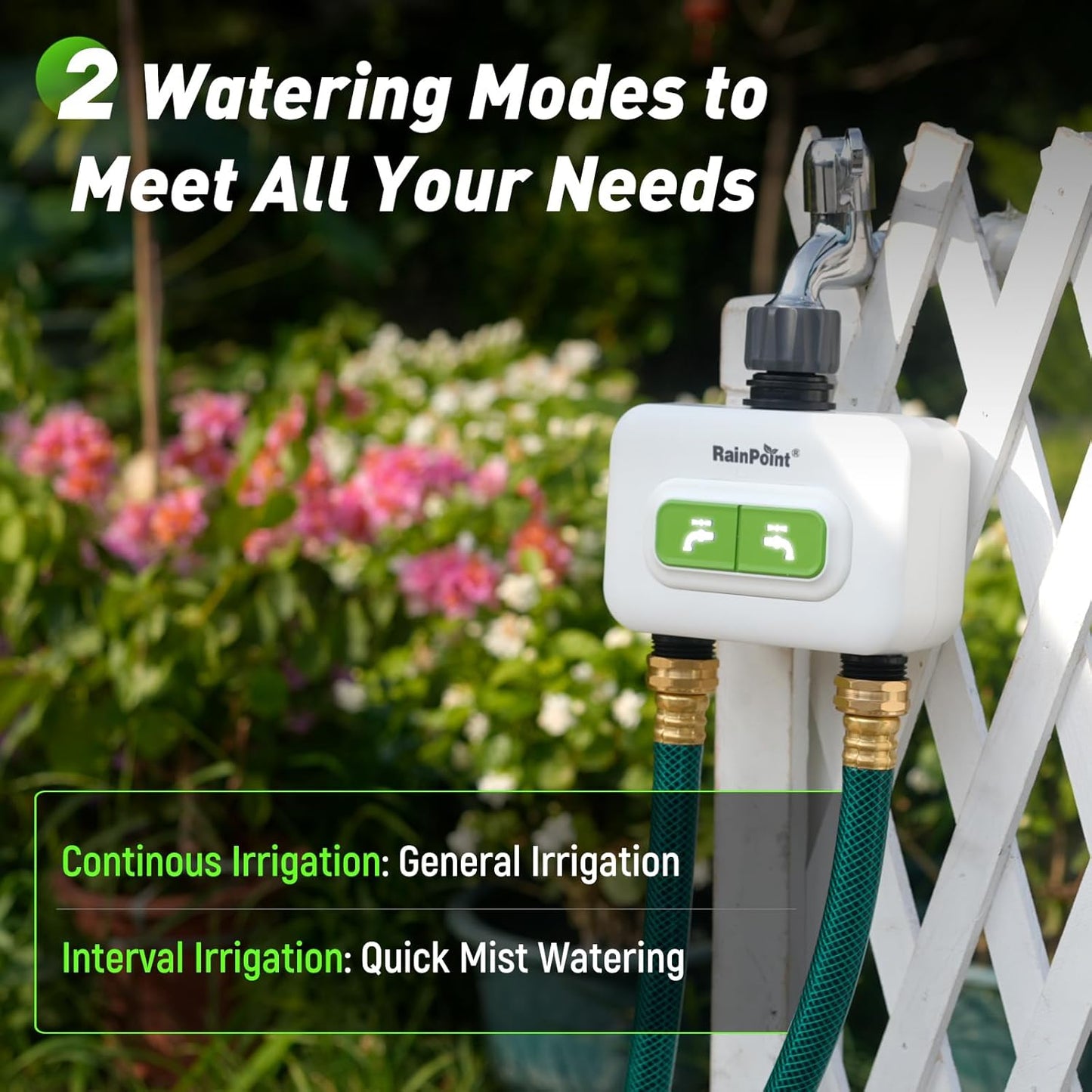 RainPoint 2-zone Wireless Smart Water Timer with Hub for Outdoor Irrigation Rain Delay, APP Remote Control WiFi Watering Timer for Garden Faucet with 2 Outlets Automatic Schedules for Lawn,Garden,Yard