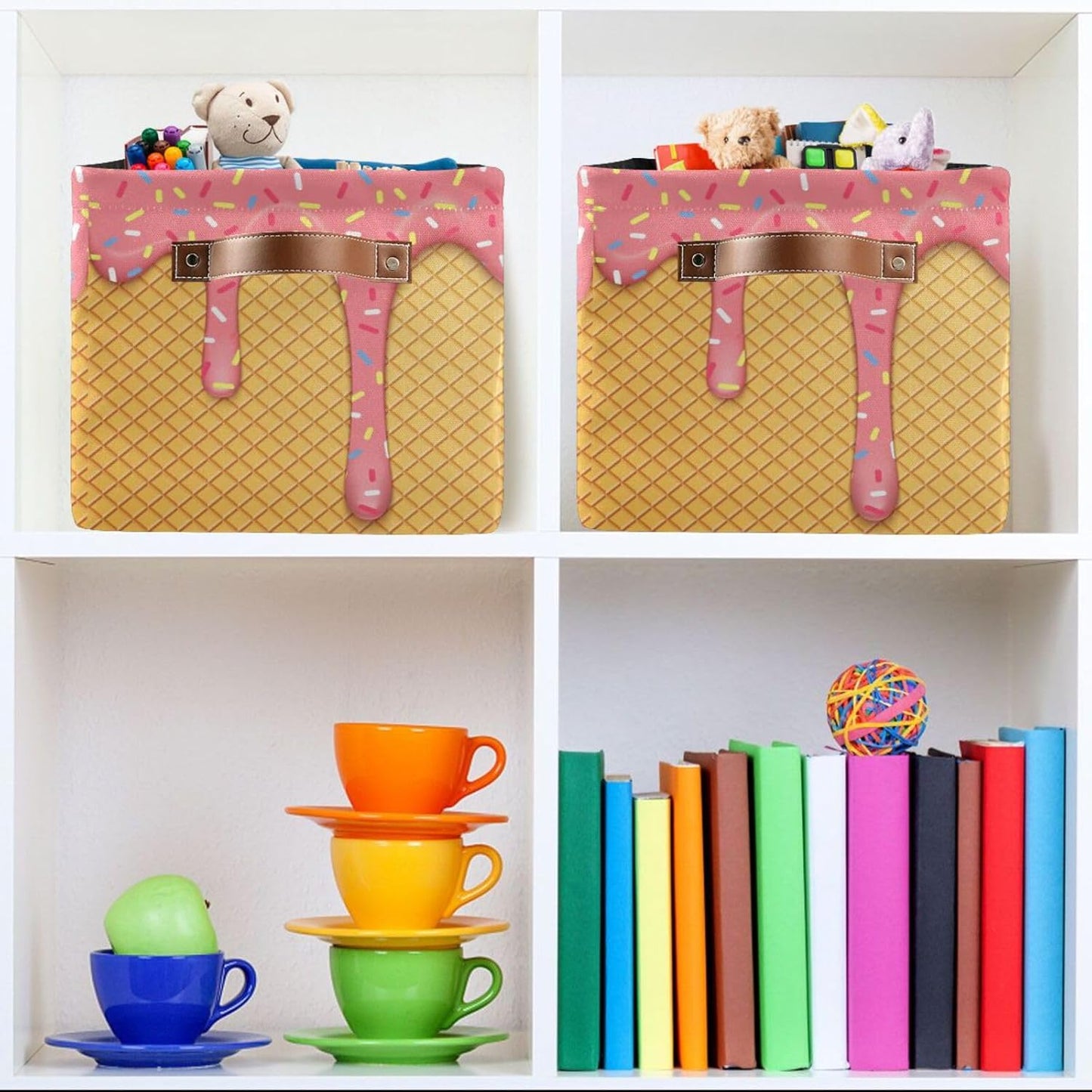 Ice Cream Rectangular Storage Basket Organizer Bin Shelf Baskets For Clothes Gifts For Home Office Dorm