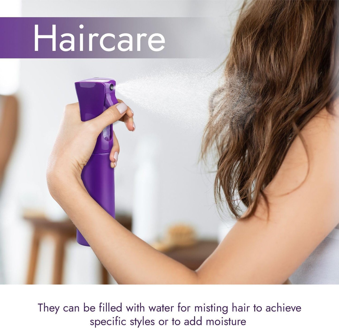 VIGOR PATH Continuous Spray Bottle with Ultra Fine Mist - Versatile Water Sprayer for Hair, Home Cleaning, Salons, Plants, Aromatherapy, and More - Empty Hair Spray Bottle - 300ml/10.1oz (Dark Purple)