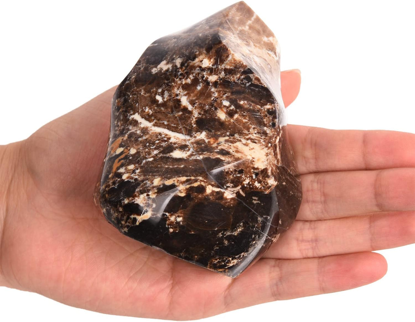 AMOYSTONE Black Opal Flame Shaped Stone Towers Large Healing Crystal Quartz Home Decor 0.6-1.0LBS