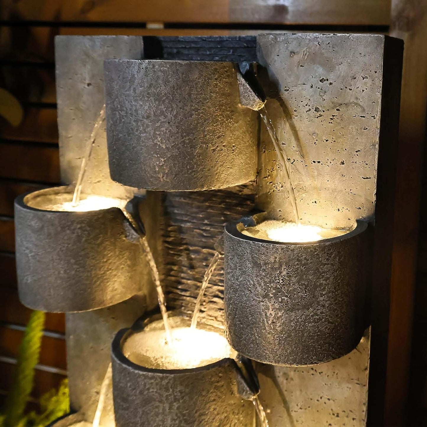 44.8" H Modern Outdoor Water Fountain with LED Lights and Pump, Mutiply-Tier Standing Cascading Waterfall - Modern Design for Garden,Patio,Yard, Multi-Level Outdoor Decor (Gray)