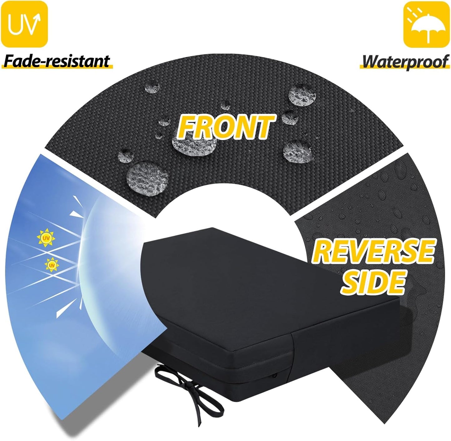 AAAAAcessories Outdoor Seat Cushions for Chairs, Waterproof, Fade-Resistant Patio Furniture Replacement Cushions, 20" x 18" x 3", Set of 2, Black