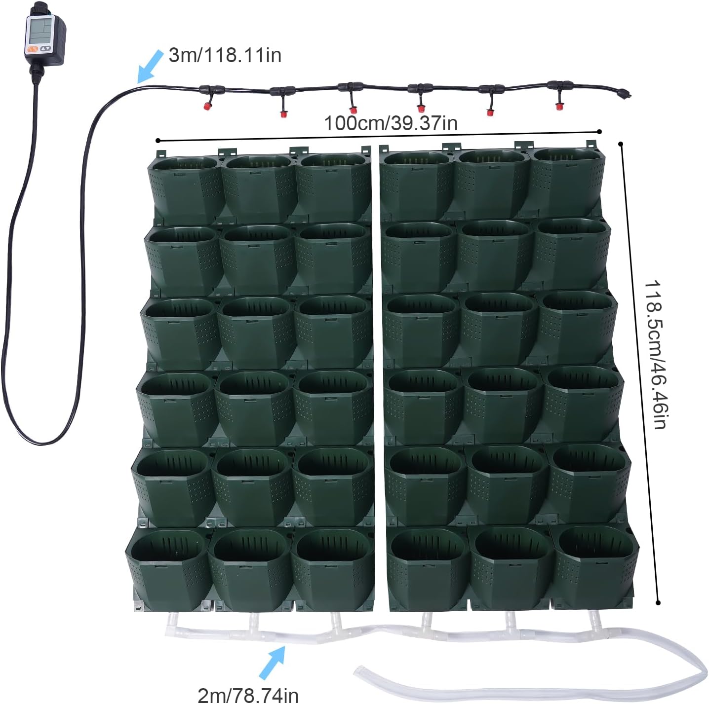 Self Watering Wall Planter with 36 Pots, Wall Planters for Indoor Plants, Vertical Garden Planter, Wall Mounted Plastic Plant Grow Pots for Fruits Vegetables Flowers Herbs (Green)