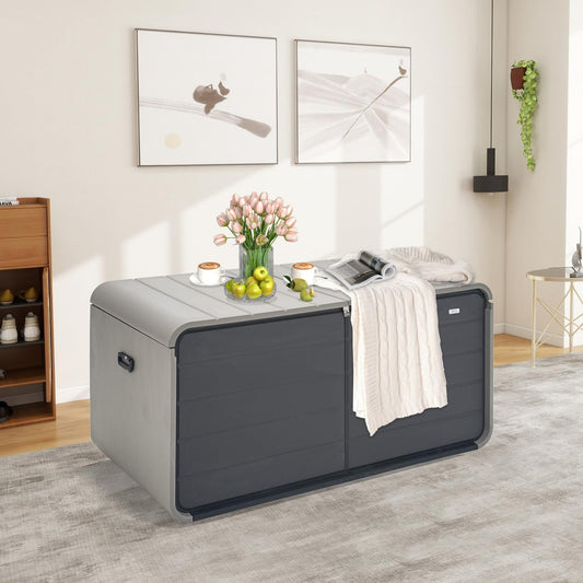 Domi 260 Gallon Outdoor Storage Box – Waterproof, UV-Resistant Deck Box with Lockable Lid for Patio Furniture, Garden Tools, Delivery Packages (Large Resin Storage Bin）