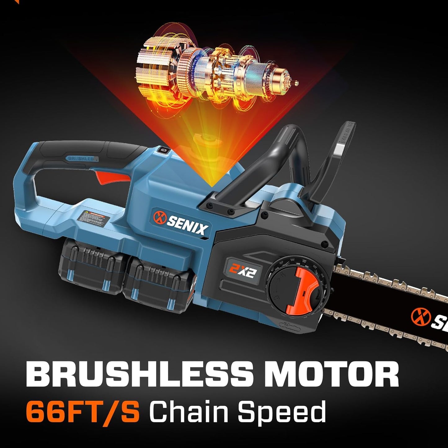 SENIX 40V 14" Electric Chainsaw, Cordless Battery Powered Chainsaw, Brushless Chain Saw, Includes 2x4Ah Batteries & Charger, Garden Tool for Trees, Pruning, Branch Cutting, Yard, Gift, CSX2-M2