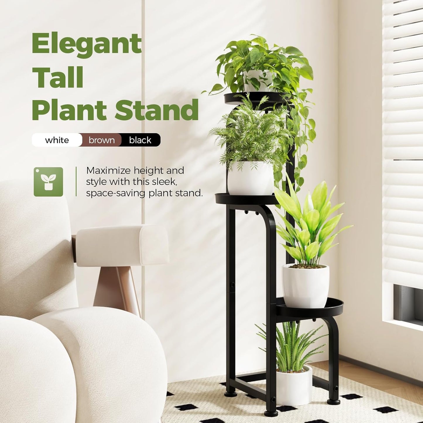 Bamworld Tall Plant Stand Indoor Outdoor, Corner Metal Flower Pot Stands for Multiple Plants, 3 Tier Heavy Duty Plant Shelf for Patio Garden Balcony Living Room Bedroom