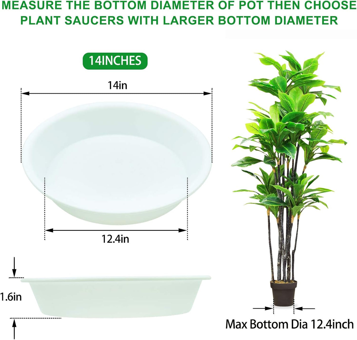 3 Pack Plant Saucer Heavy Duty Sturdy Drip Trays for Indoor and Outdoor (14 Inch, White)