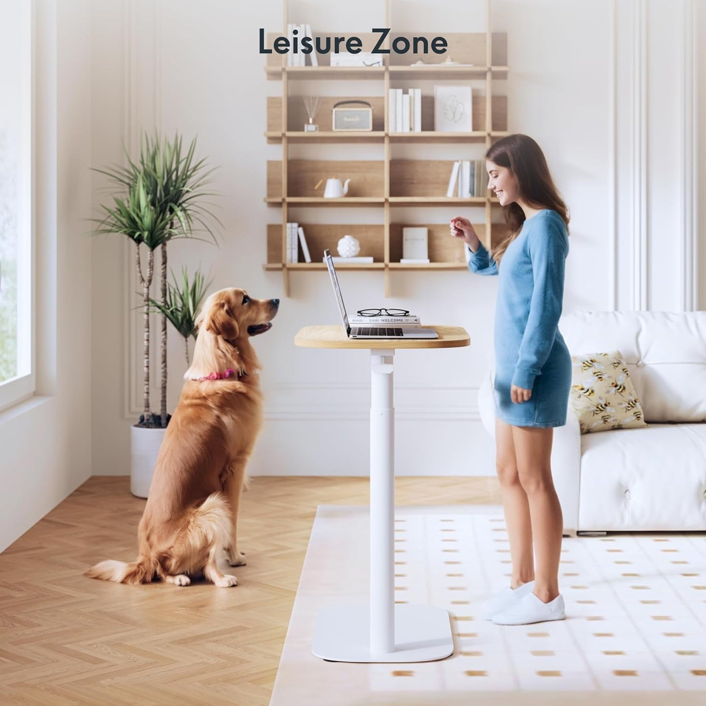 FLEXISPOT Adjustable C Table with Wheels, Mobile Snack Side End Table Sofa Couch Bedside Table Laptop Cart TV Tray Night Stand Small Space Side Table(23.6" W x 13.8" D,Maple)