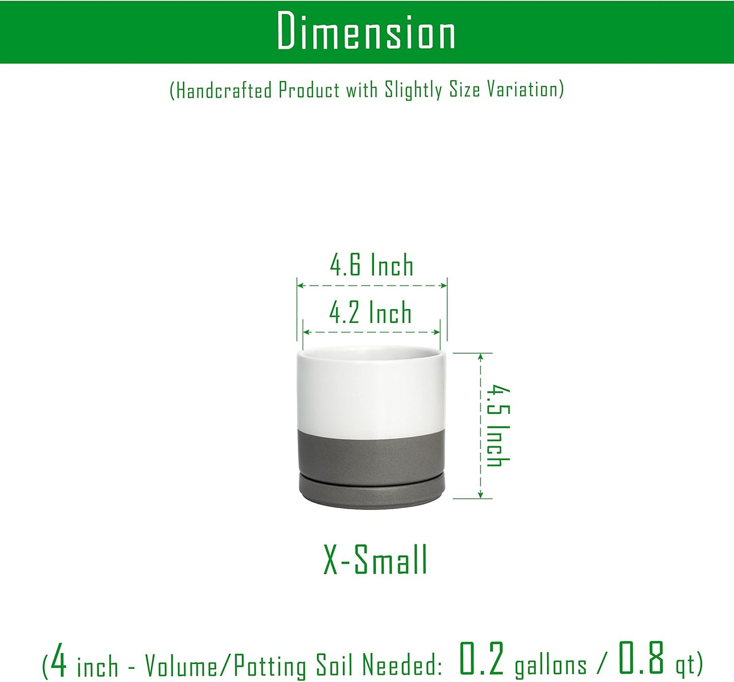 D'vine Dev Set of 4 Small Ceramic Plant Pots, 4.6 Inch Succulent Planter Pot for Plants with Drainage Hole and Saucer, White/Speckled Grey, 94-X-B-6