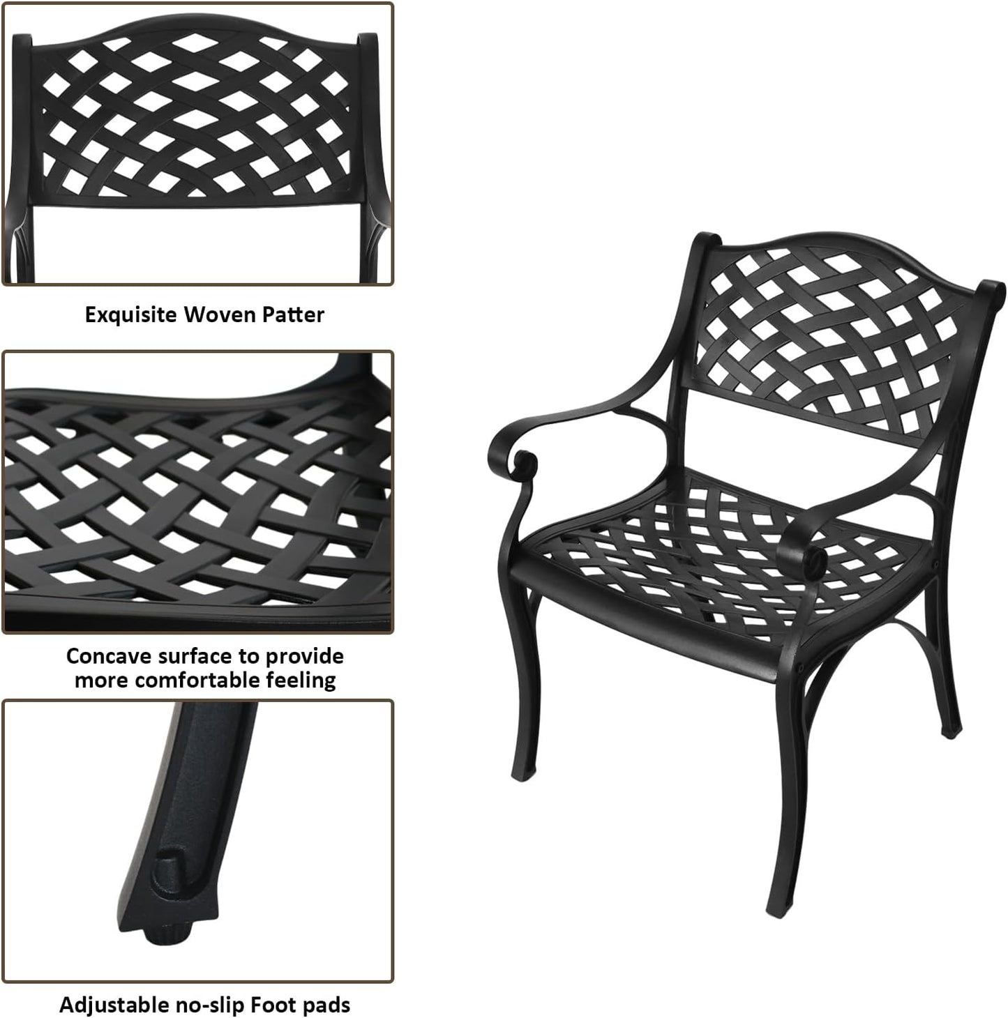 Cast Aluminum Patio Bistro Sets Outdoor Bistro Table and Chair Set of 2 with Umbrella Hole,Metal 3 Piece Patio Set All Weather Bistro Table Set for Garden,Black