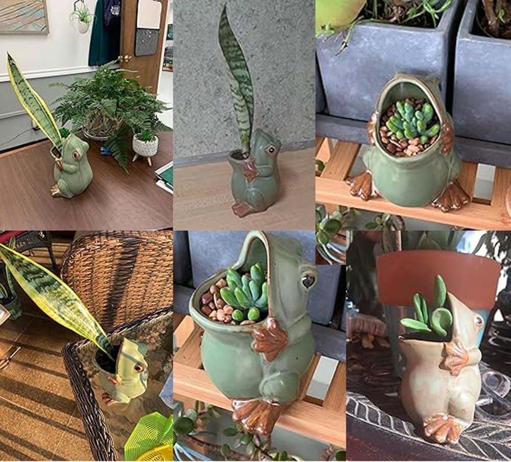 7" Ceramic Frog Shaped Plant Pot for Bonsai Flower Succulent Planter Candy Dish Pencil Holder Decor Multipurpose Frog Gift