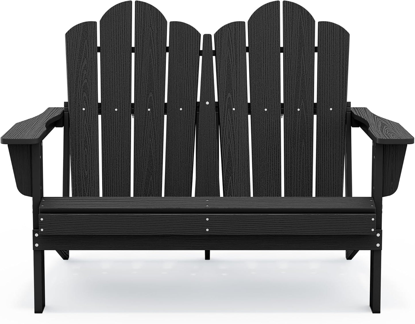 SERWALL Folding Adirondack Bench, HDPE All-Weather Adirondack Loveseat, 660 lbs Capacity, Foldable Outdoor Patio Bench for Deck, Lawn, Garden, Black