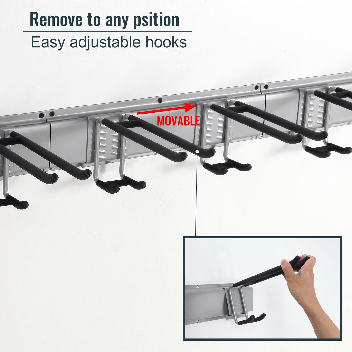 Wall Mount Tool Storage Rack, Heavy Duty Garage Organizer, Garden Hooks and Hangers, Hold Up to 350lbs Grey AK806