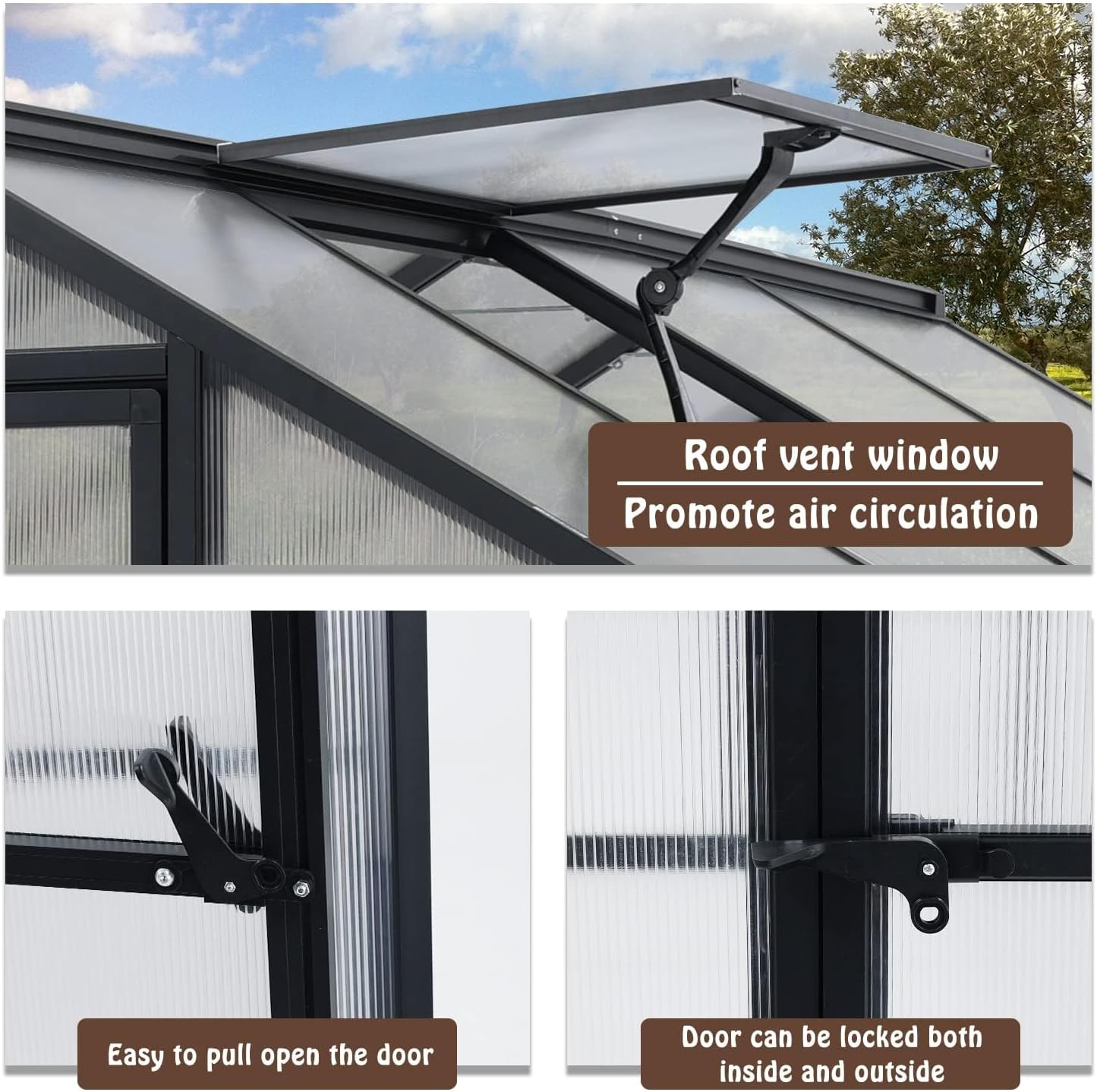 BPS 6' x 8' Walk-in Polycarbonate Greenhouse with Heavy-Duty Aluminum Frame, 1 Vent Window & Lockable Door for Outdoor, Patio, Backyard, and Garden Use