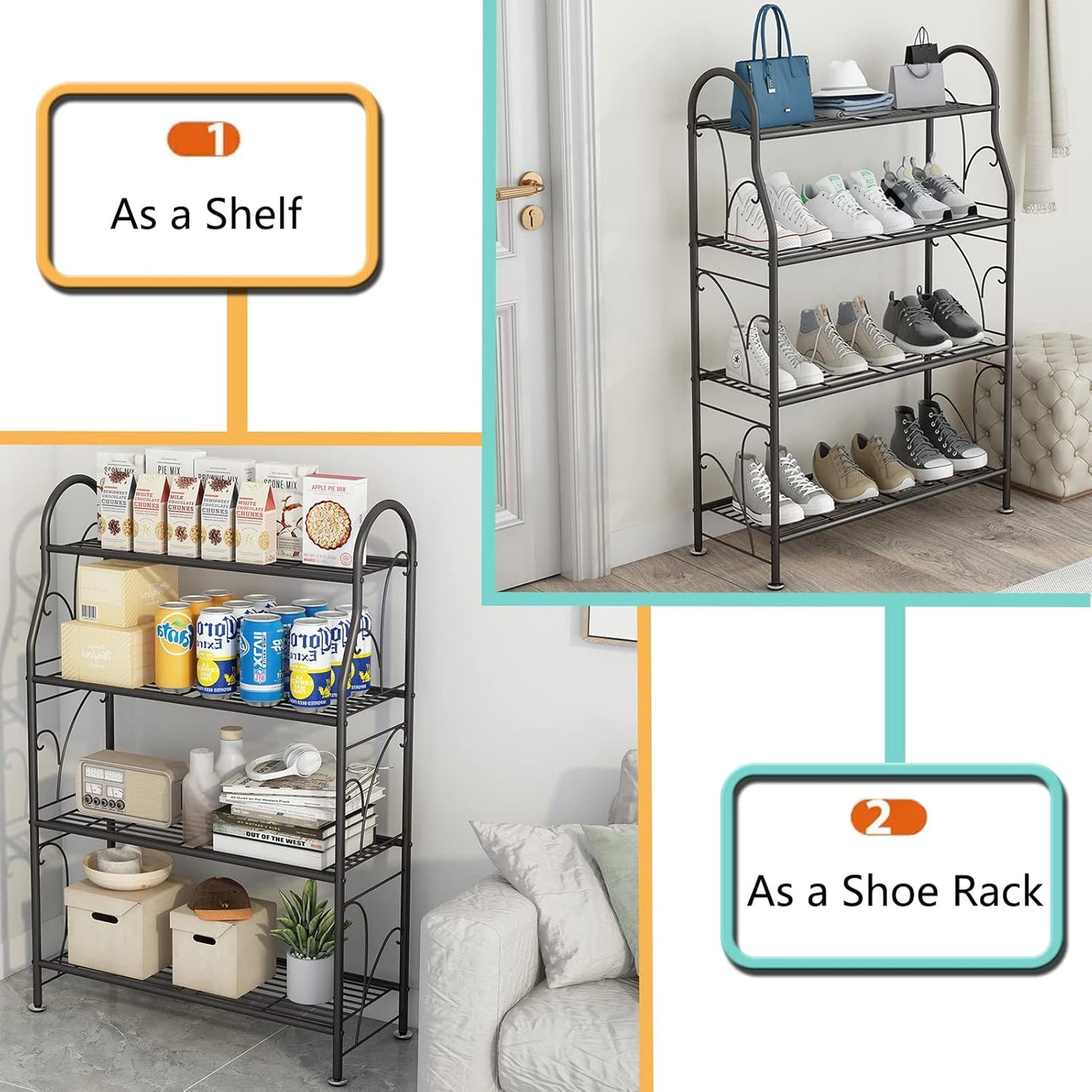 SORCEDAS Plant Stand Indoor Outdoor Plant Shelf 4 Tier Metal Corner Flower Stand Multiple Holder for Patio Garden Balcony Living Room, Dark Grey