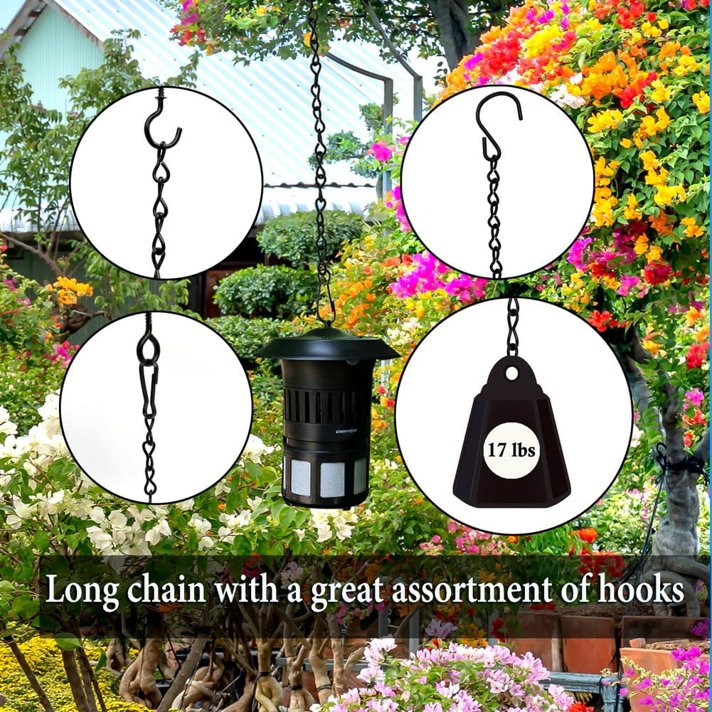 YINGFENG 236 Inch Black Metal Hanging Chains and Hanging Basket Hooks Set for Bird Feeders, Birdbaths, Planters, Grow Lights, Lanterns, Wind Chime and Ornaments, Eye Screws, Chain Hooks DIY