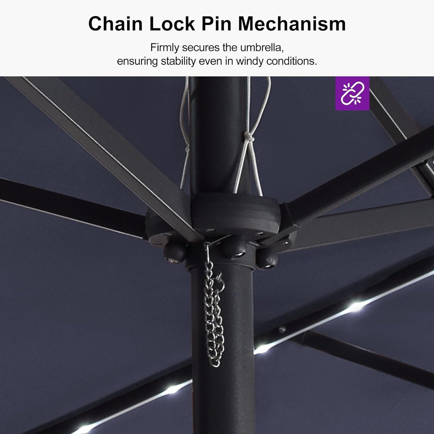 PURPLE LEAF 14ft Patio Umbrella with Solar Lights Outdoor Double-Side Market Umbrella with Base Included Rectangle Table Umbrella for Pool Garden Backyard, Navy blue