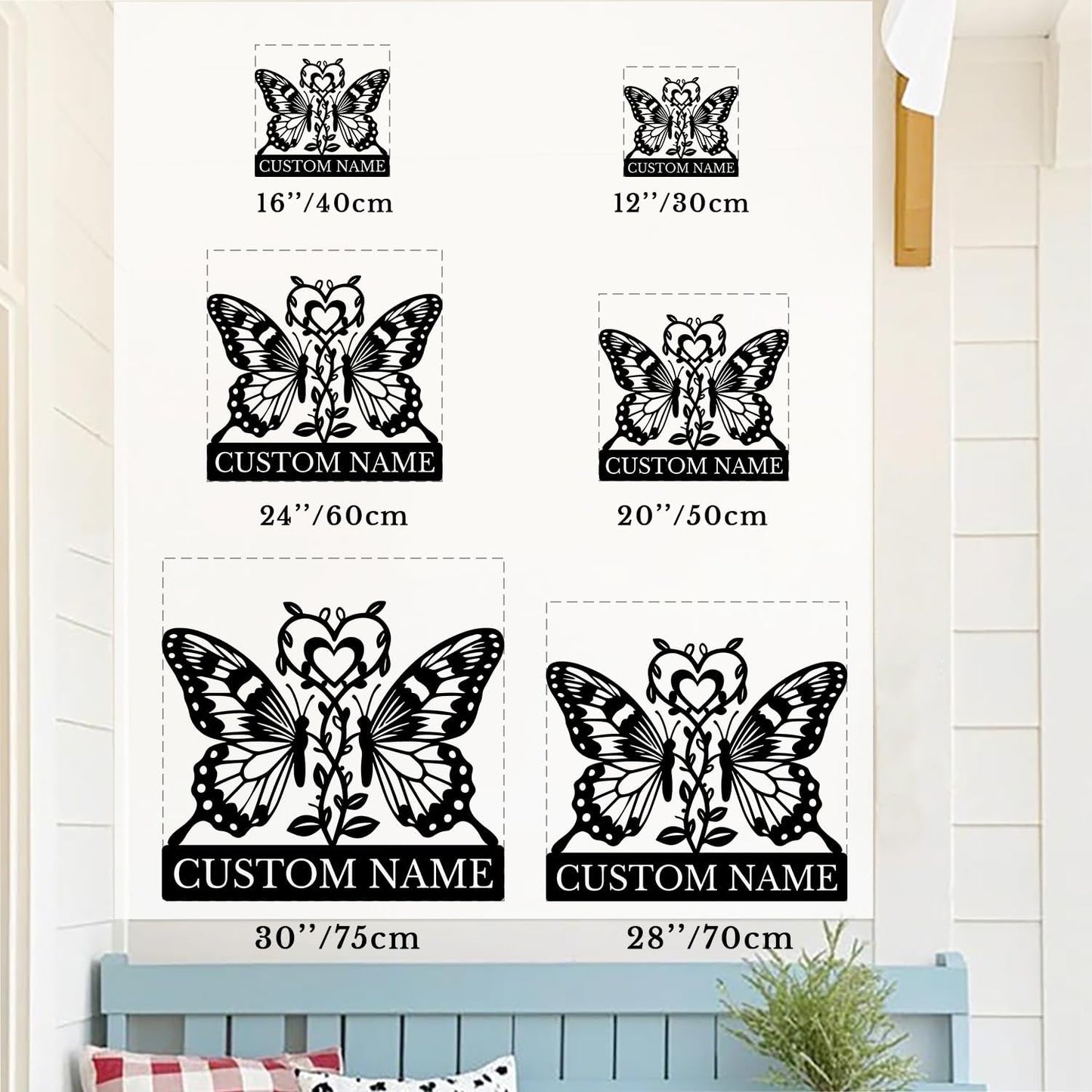 Custom Butterfly Metal Sign,Personalized Butterfly House Number Signs,Personalized Gardener Name Sign,Garden Patio Wall Decor (Style-6)