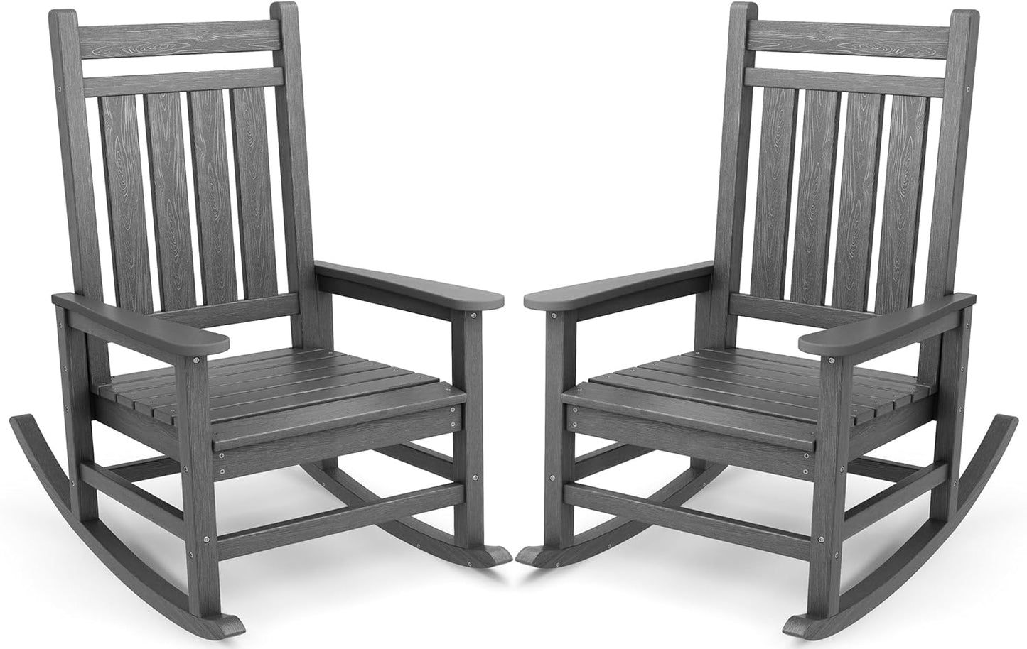 SERWALL Oversized Outdoor Rocking Chair Set of 2, HDPE Rocker for Adults, Patio Rocking Chairs for Porch, Grey