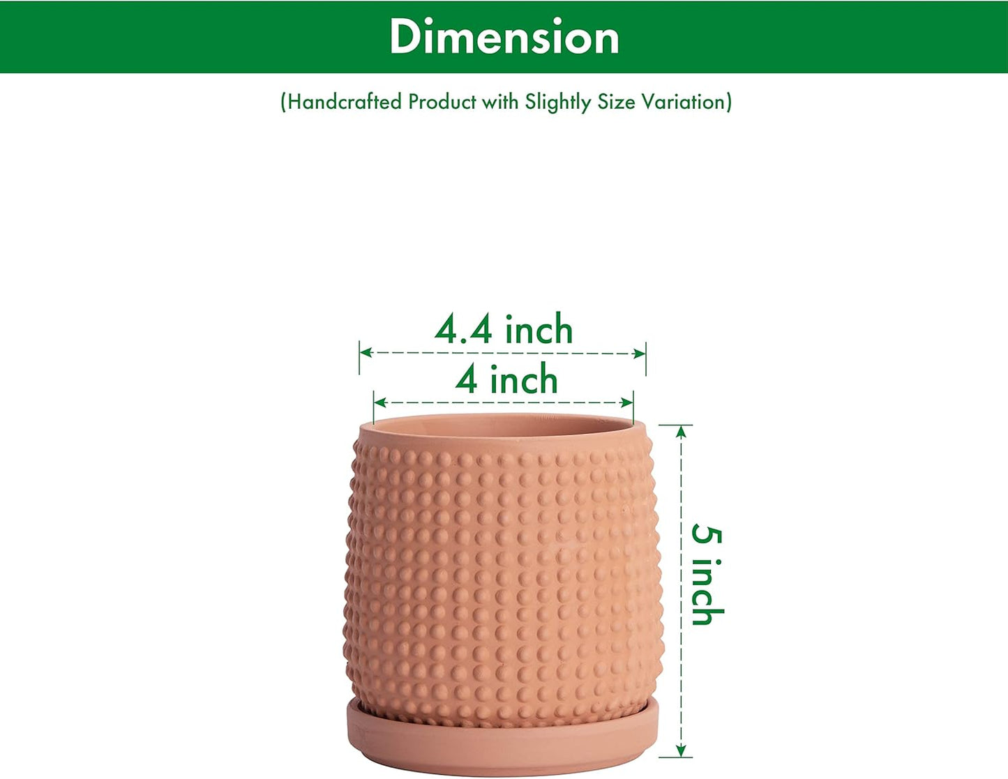 D'vine Dev 4 Inch Terracotta Beaded Planter Pot - Flower Pot with Drainage Holes and Saucers for Indoor Succulent Plants or Flowers,Terracotta, 27-C-Z-7