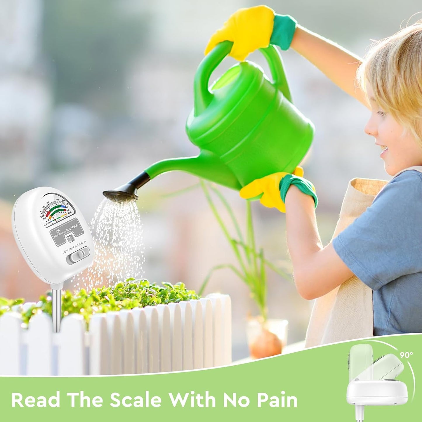 [Upgraded] Soil Moisture Meter, 4-in-1 Soil pH Tester, Moisture/Light/Nutrients/pH Meter for Gardening, Lawn, Farming, Indoor & Outdoor Plants Use, No Batteries Required, Gifts for Plants Lover