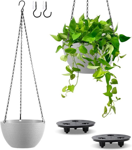 Hanging Planters for Indoor Outdoor Plants, Set of 2 Self Watering Hanging Pots with Drainage Hole & Plug and 20" Chain & Hooks