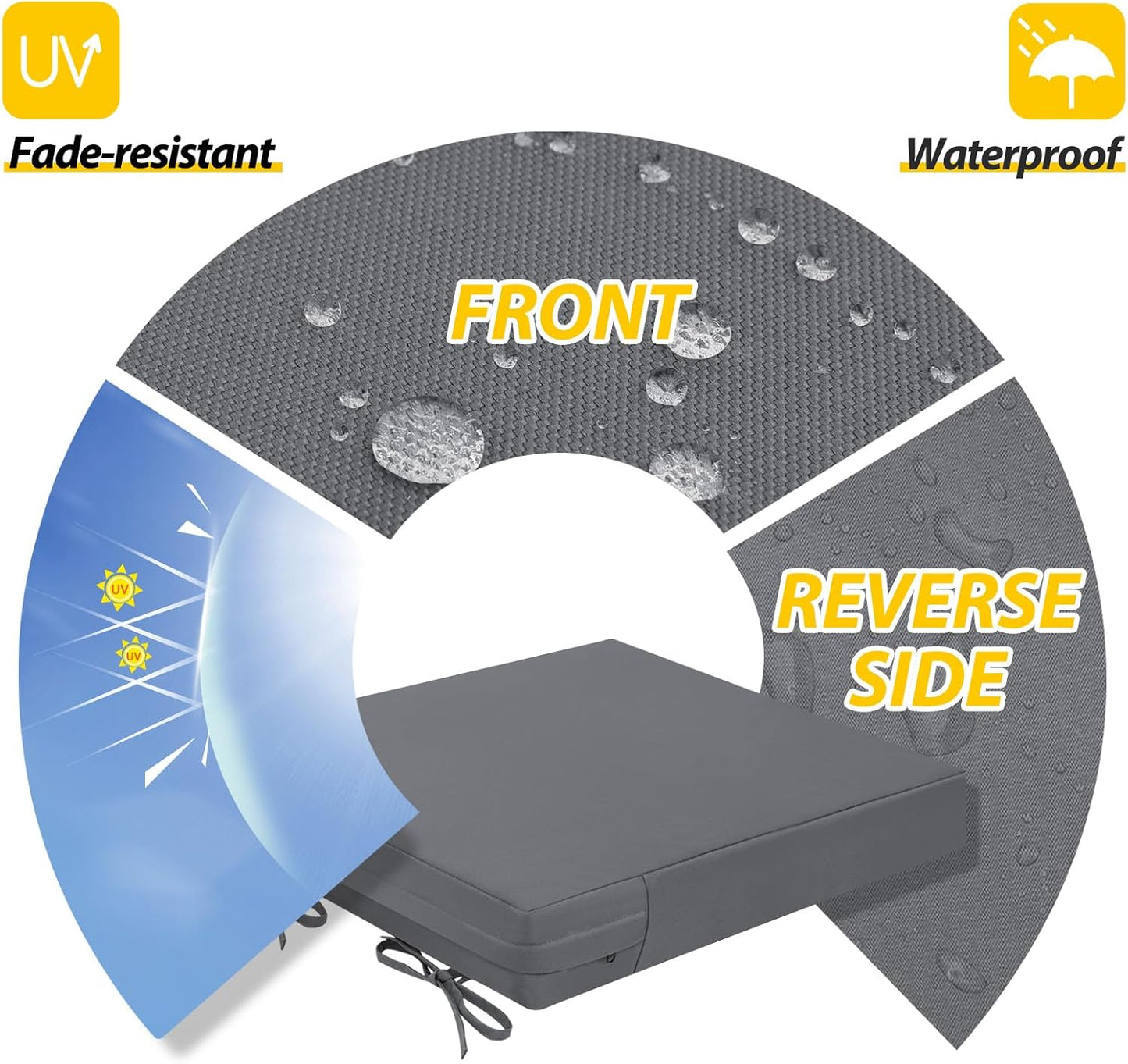 AAAAAcessories Outdoor Seat Cushions for Chairs, Waterproof, Fade-Resistant Patio Furniture Replacement Cushions, 18" x 18" x 2", Set of 2, Dark Gray