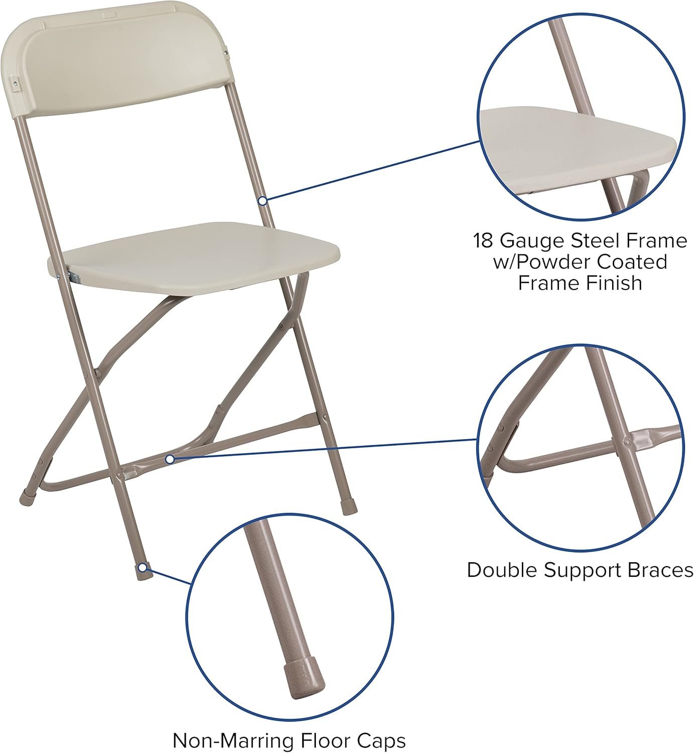 Flash Furniture Hercules Series Plastic Folding Chair - Beige - 4 Pack 650LB Weight Capacity Comfortable Event Chair-Lightweight Folding Chair