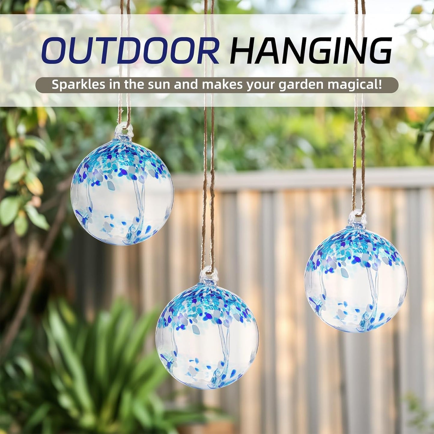 VOREEN 6" Hanging Glass Garden Gazing Ball Hand Blown Glass Witch Ball Christmas Ornament Friendship Balls for Outdoor Garden Patio Window Home Décor, Gift for Mom Wife Friend, Blue