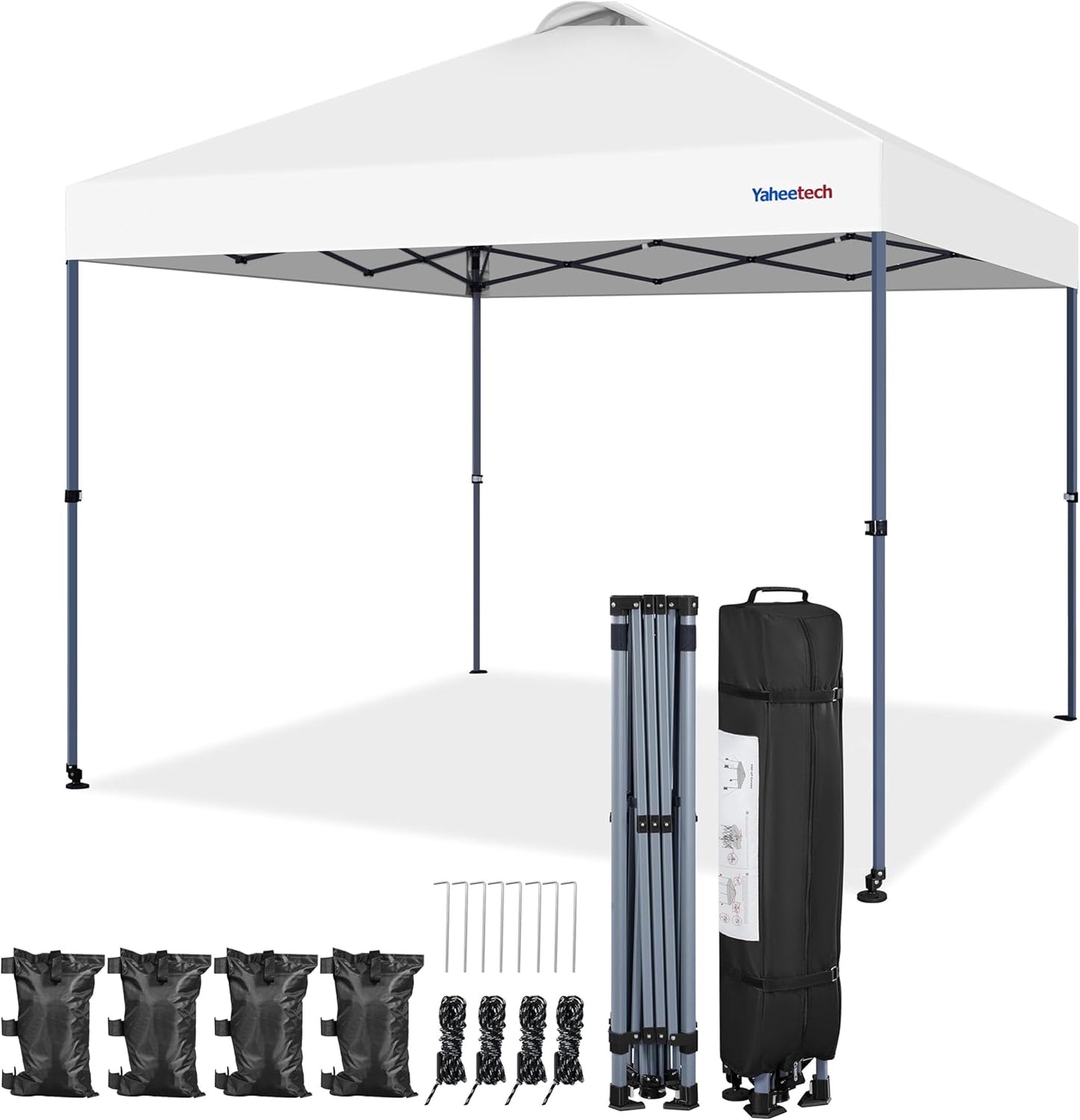 Yaheetech 10x10 Pop-up Canopy Tent w/ 2 Integrated Wheels for Mobility, Waterpoof & Heavy Duty, Instant Sun Shelter with Carry Bag, Weight Bags for Outdoor Camping Beach Patio Parties, White