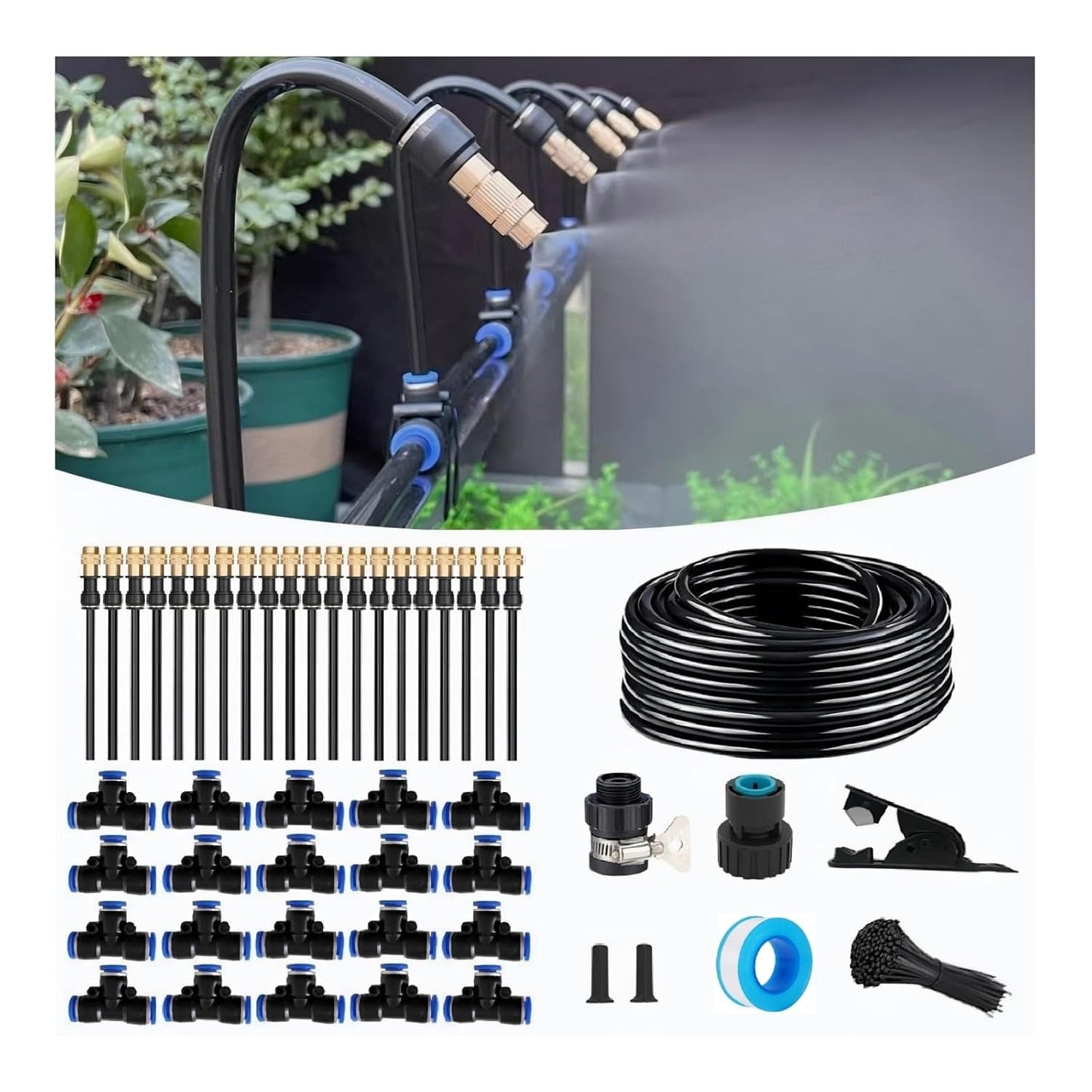 New Quick Connector Drip Irrigation Kits,Automatic Irrigation System with Replaceable 360-degree Bending Dropper,atomizing Copper Nozzle for Watering System for Garden Plant Lawn Patio.