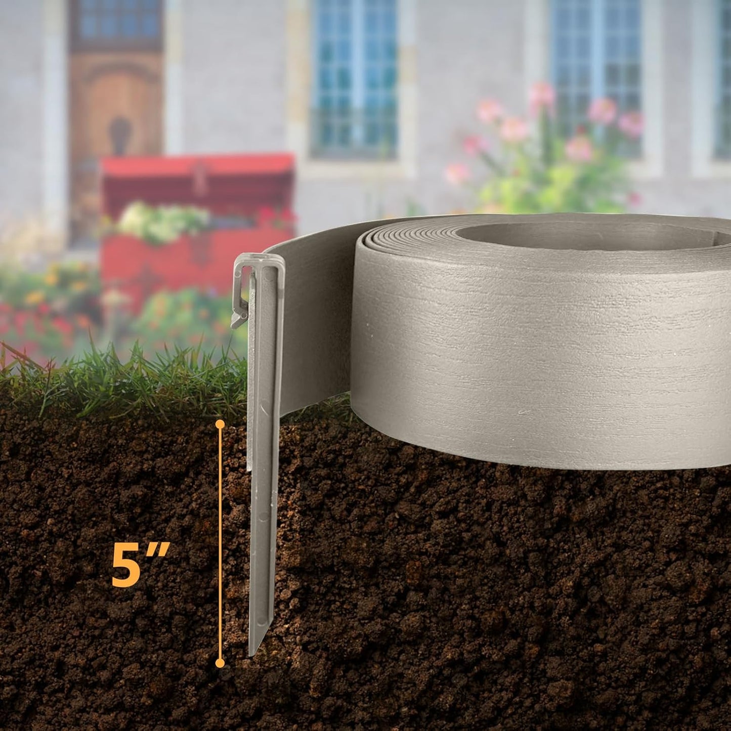 Landscape Edging Kit, Include 4 Inch High 120 Feet Length Terrace Board, 60 Durable Spikes, Edging Pruning Shear, Rubber Mallet Hammer, Gray