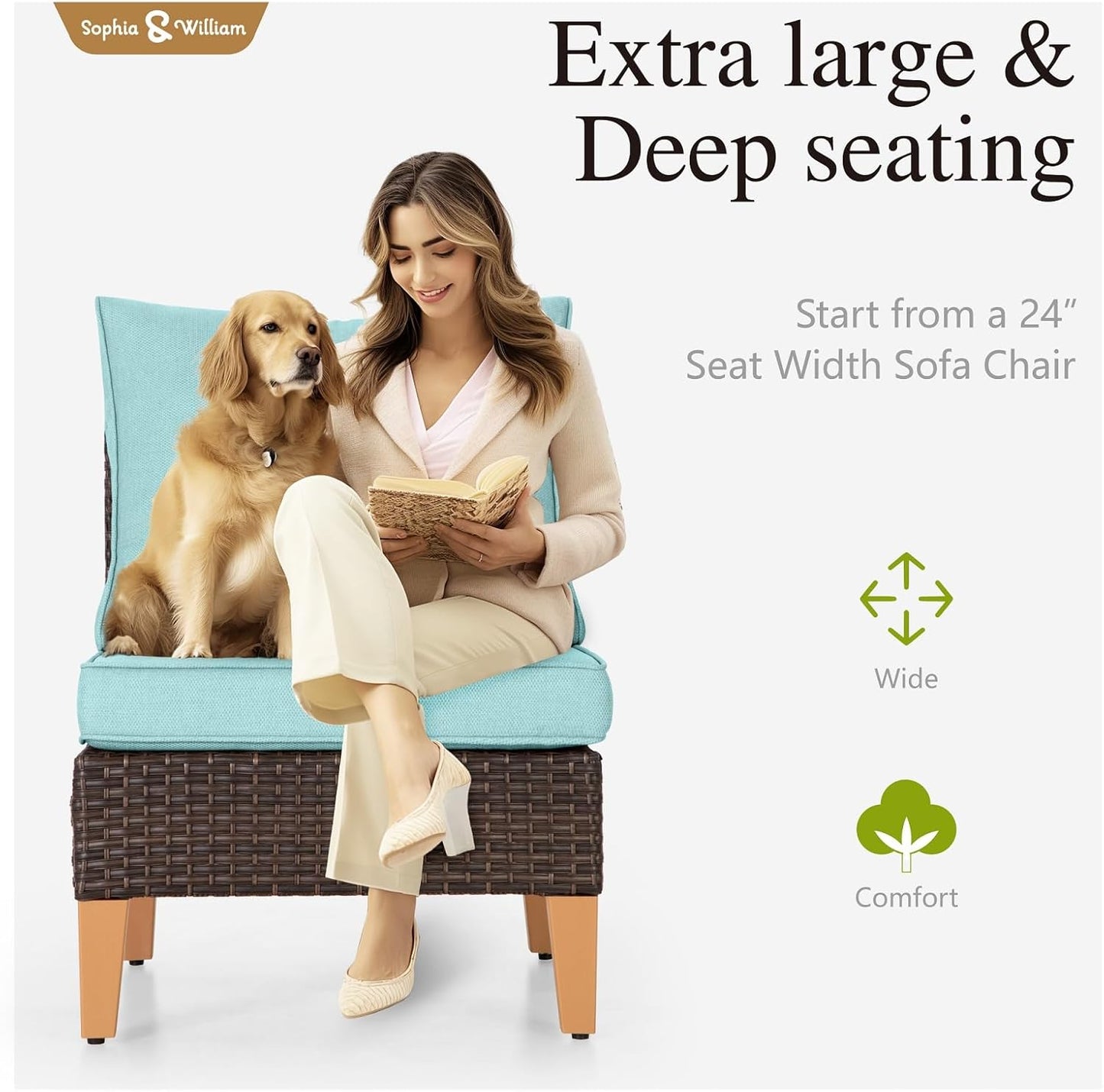 Sophia & William Patio Furniture Set, 10 Piece Half Moon Outdoor Wicker Sectional Sofa Set, High Back Rattan Conversation Set with Ottoman for Backyard, Deck, Pool(Aqua Blue)