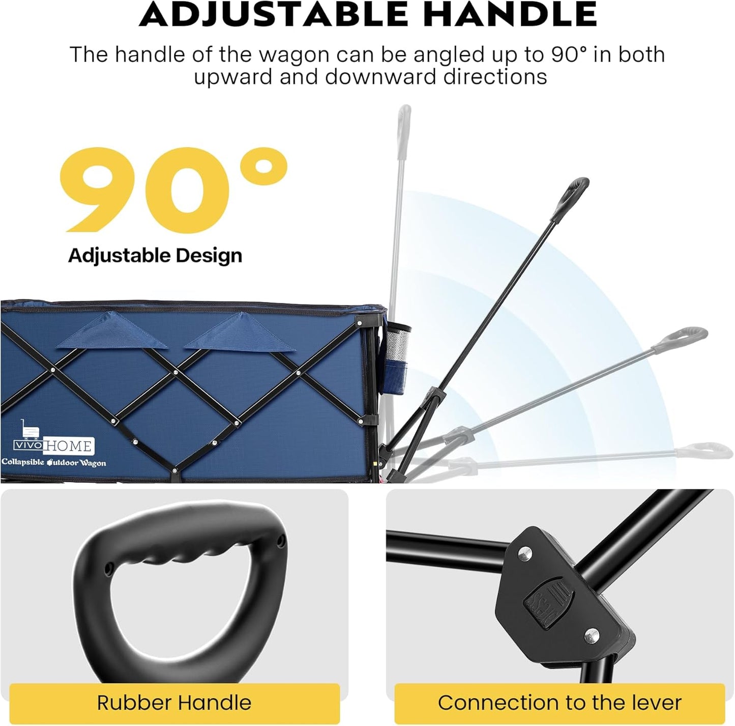 VIVOHOME 200L Collapsible Wagon 300lbs Heavy Duty Folding Utility Garden Cart Foldable Beach Wagons Large Capacity for Camping Picnic - Blue