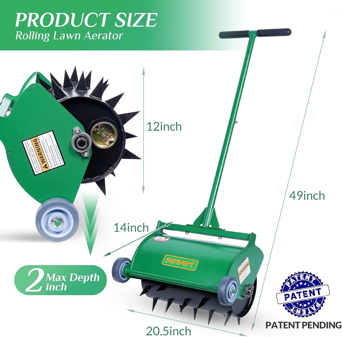 Rolling Lawn Aerator, Heavy Duty Push Spike Aeration Tool Up to 55 lbs, Manual Rotary Grass Aerator for Garden and Yard Use