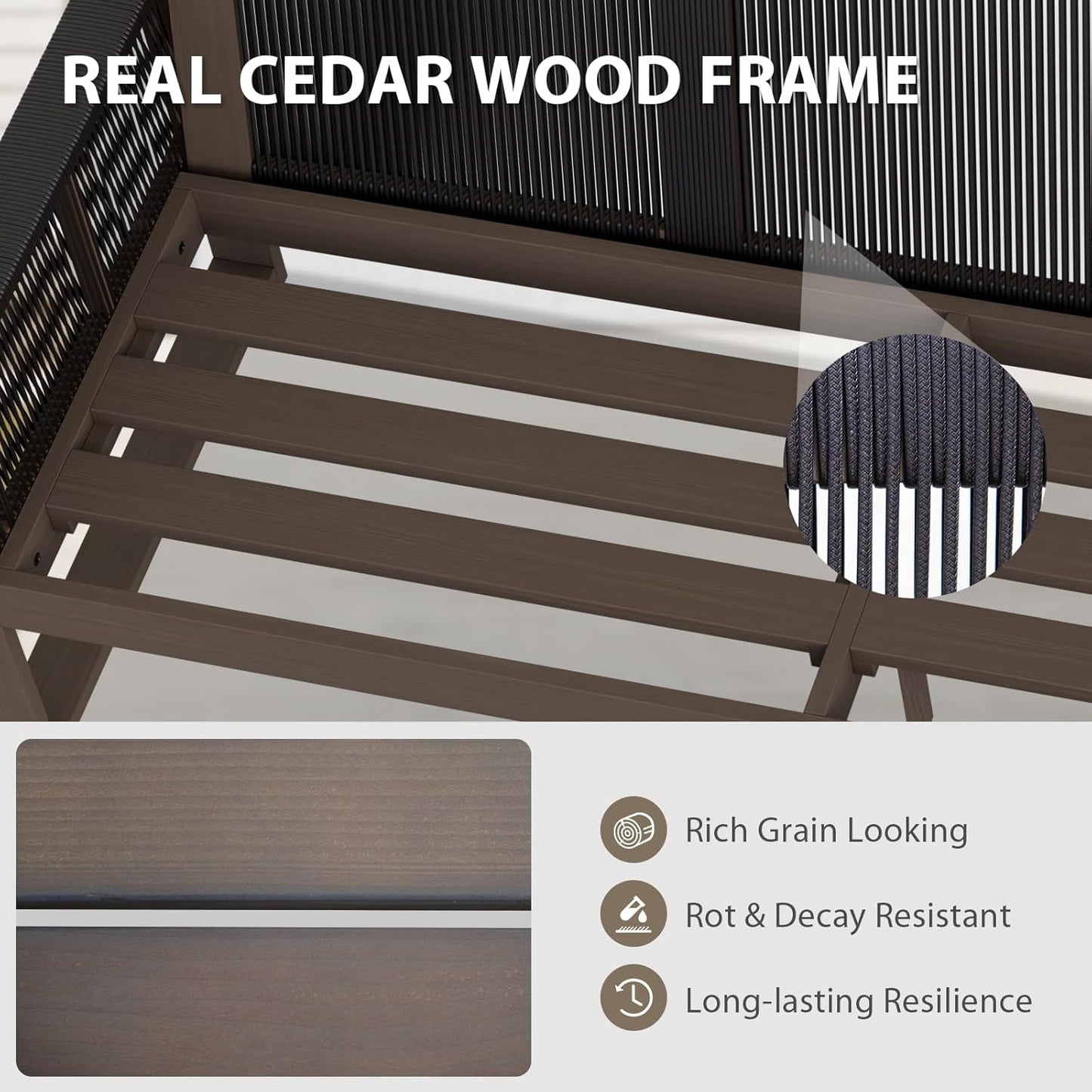 EAGLE PEAK Natural Wood Outdoor Patio Furniture, Cedar Furniture, Conversation Set, Outdoor Seating for Deck Patio Porch, Sofa, 2 Ottomans & Coffee Table, 4 Pieces, Brown/Beige